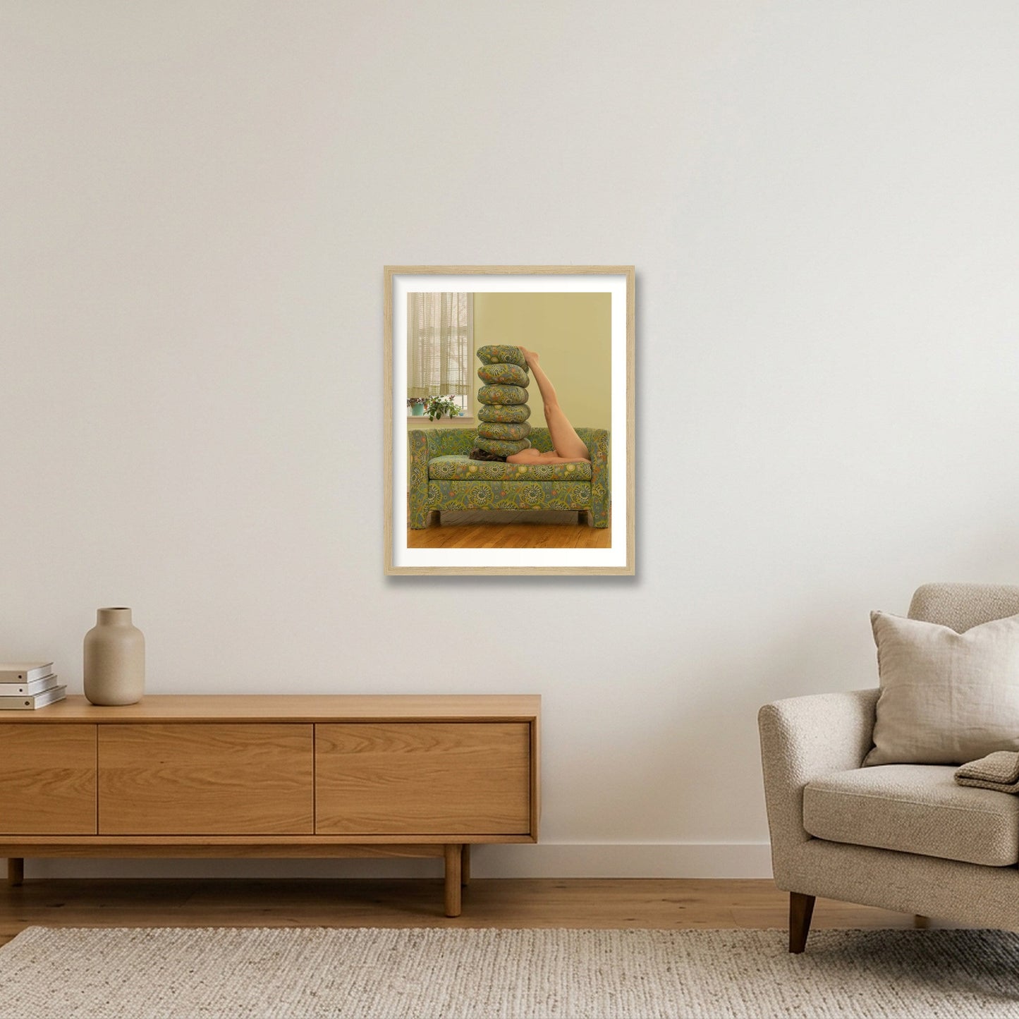 Pillows Don't Talk They Listen, 2023 — 40×50cm, 16×20" Oak Frame